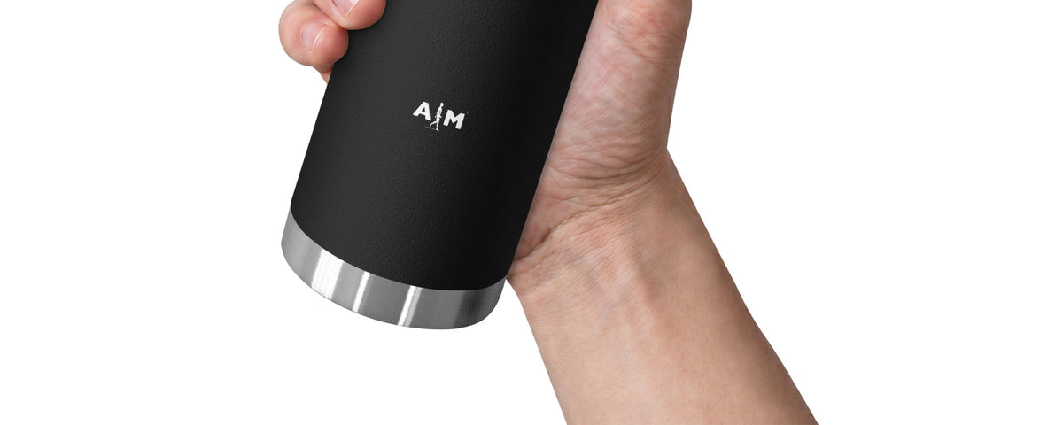 AIM ATTITUDE insulated bottle with visible AIM logo, landscape drinkware banner