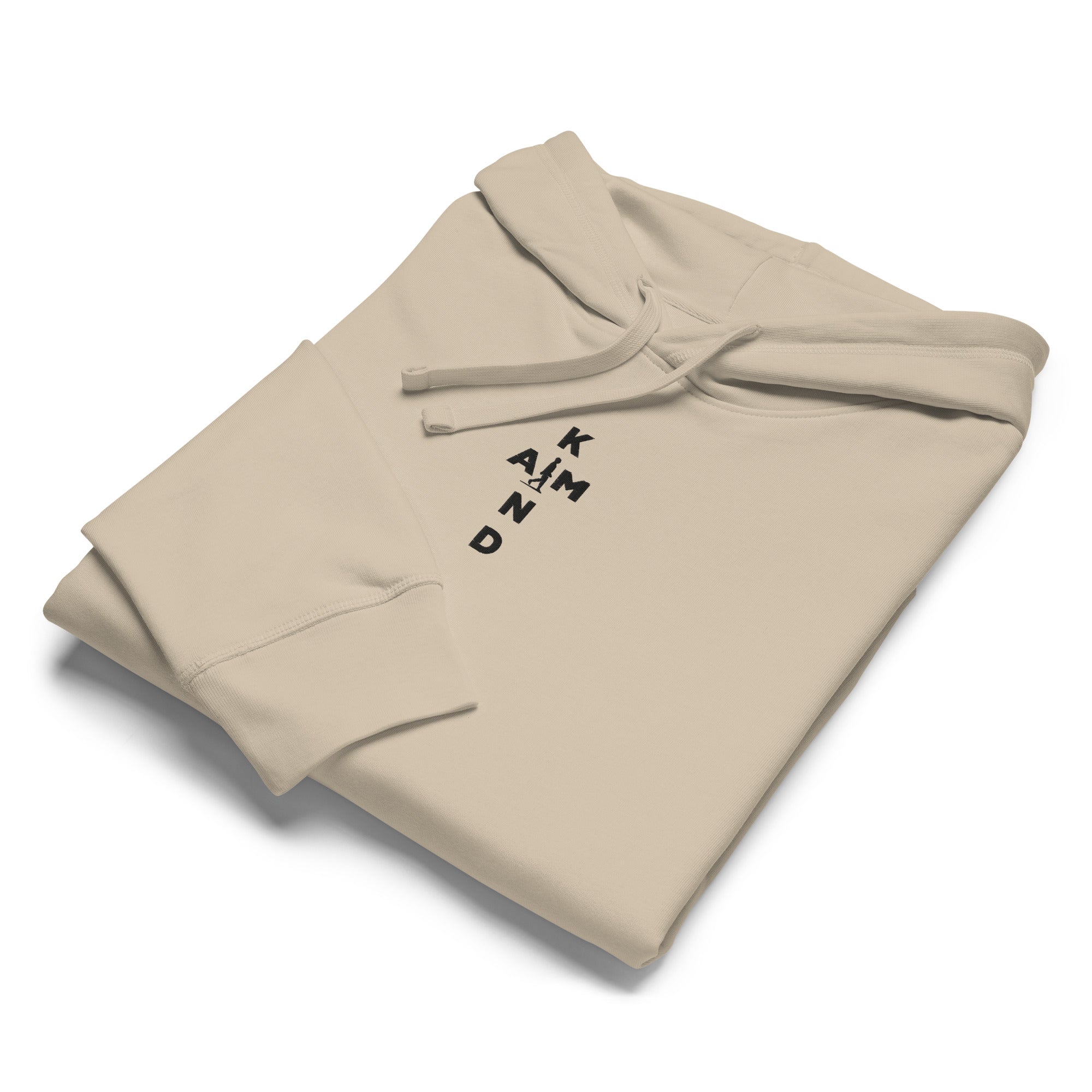 Unisex organic mid-weight hoodie by AIM ATTITUDE featuring desert dust color and minimalist drum design on the front.