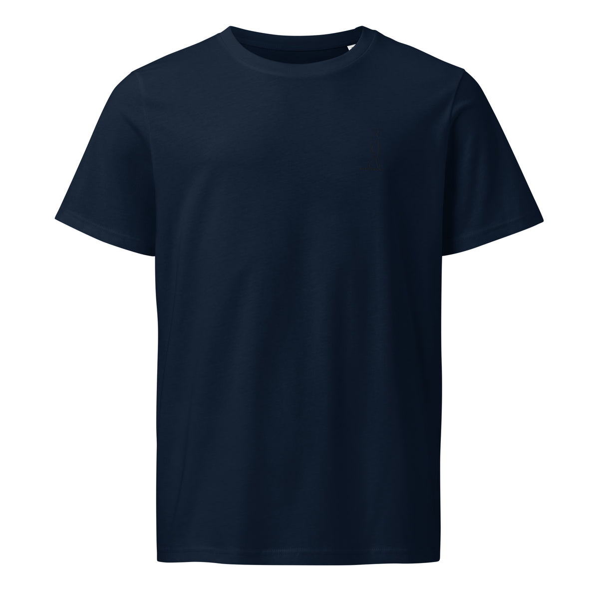 Unisex organic mid-light navy T-shirt from AIM ATTITUDE with "I AM AIM" logo, casual fit, and soft fabric.