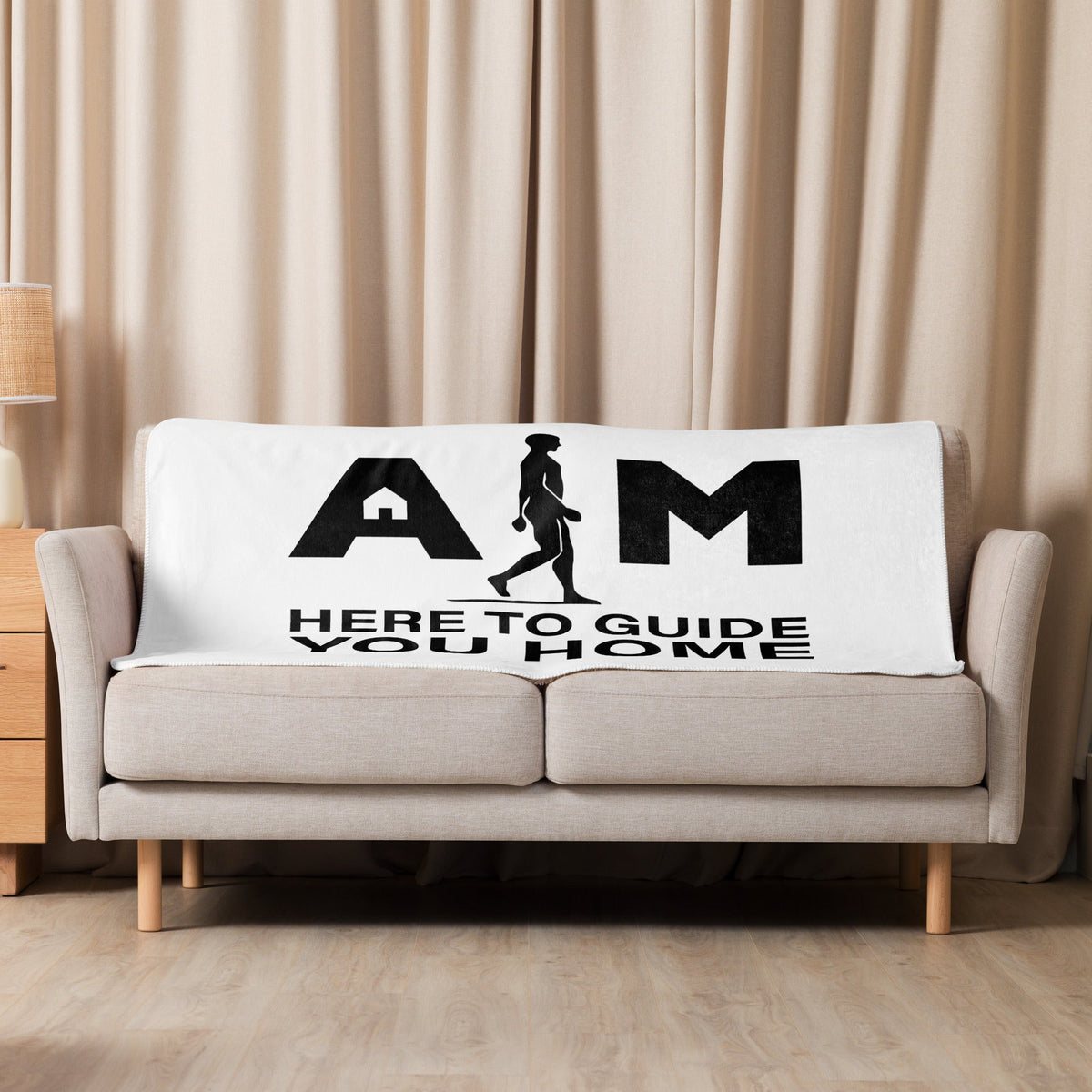 Soft Sherpa blanket from AIM ATTITUDE titled "I AM Here To Guide You Home," featuring cozy, plush fabric in a warm, inviting appearance.
