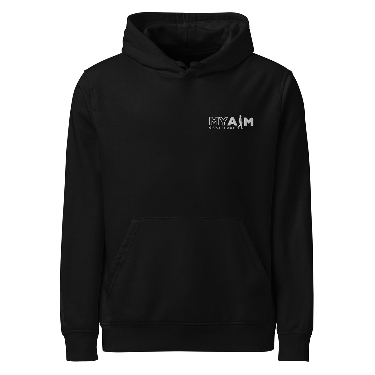 Unisex organic mid-weight hoodie by AIM ATTITUDE with "My AIM, Gratitude" printed design in soft fabric, casual and comfortable fit.