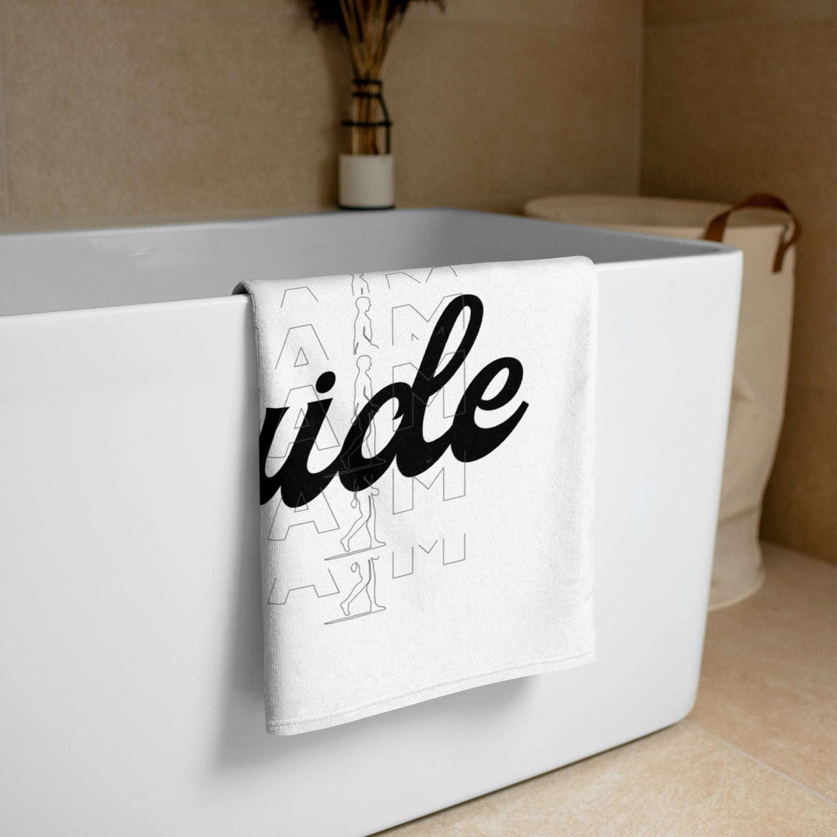 AIM ATTITUDE Spirit Guide towel featuring vibrant, colorful design with spiritual symbols on soft fabric for versatile use.
